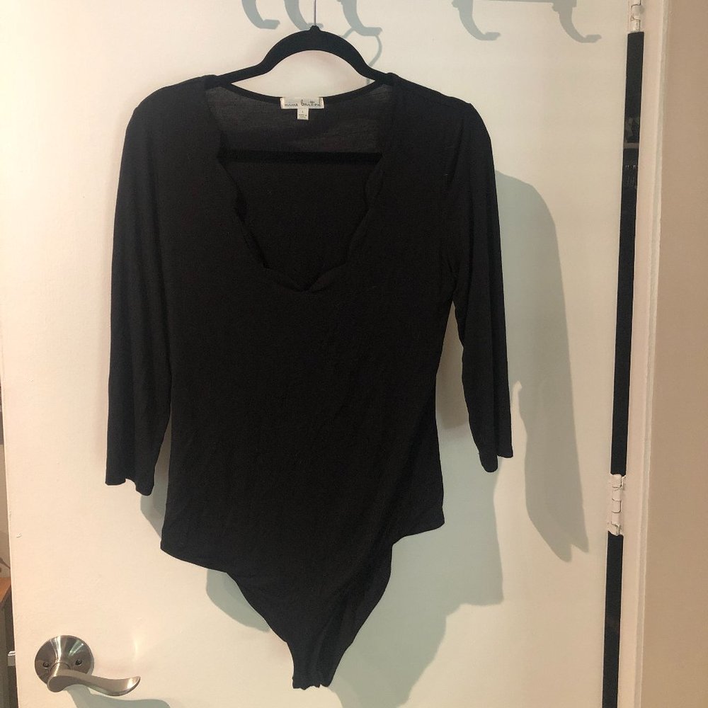 3/4 Sleeve Black Bodysuit